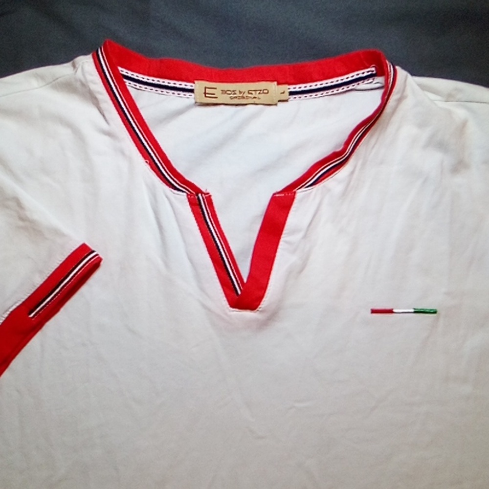 EOS by ETZO, Size Large, White w/Red Trim, Short Sleeve T-shirt